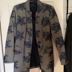 Zara Gray and Blue Floral Blazer